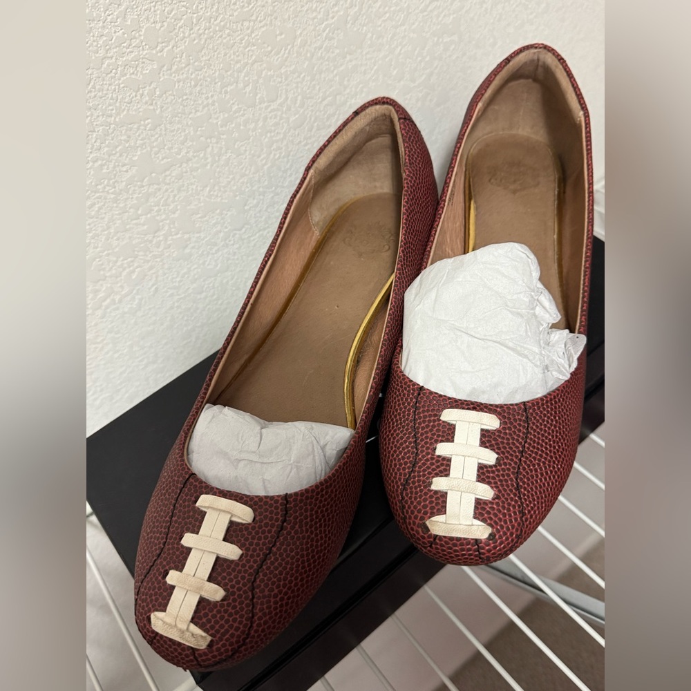 Women’s Brown Football-Texture Ballet Flats with Cream Laces